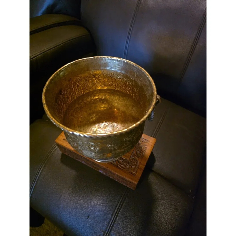Ice Bucket Antique Brass Hammered Rope Handles